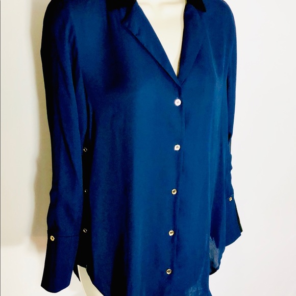 New.! Michael Kors Dress Blouse Blue Black Size S - Picture 3 of 8